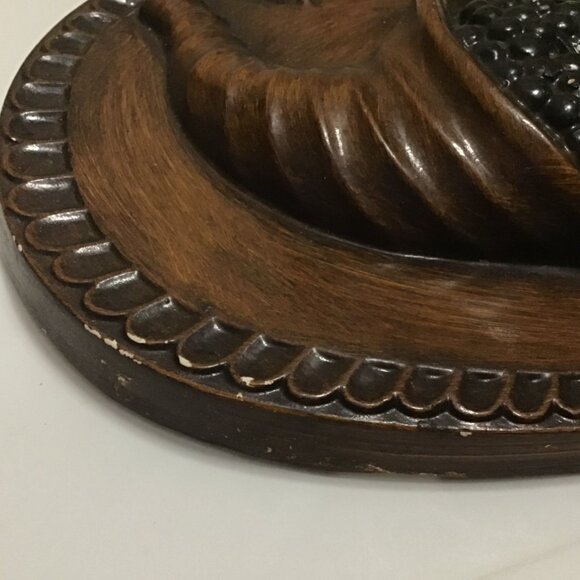 Vtg 1970s Chalkware Give Thanks Unto the Lord Cornucopia Wall Plaque 15" 3D - Picture 5 of 6